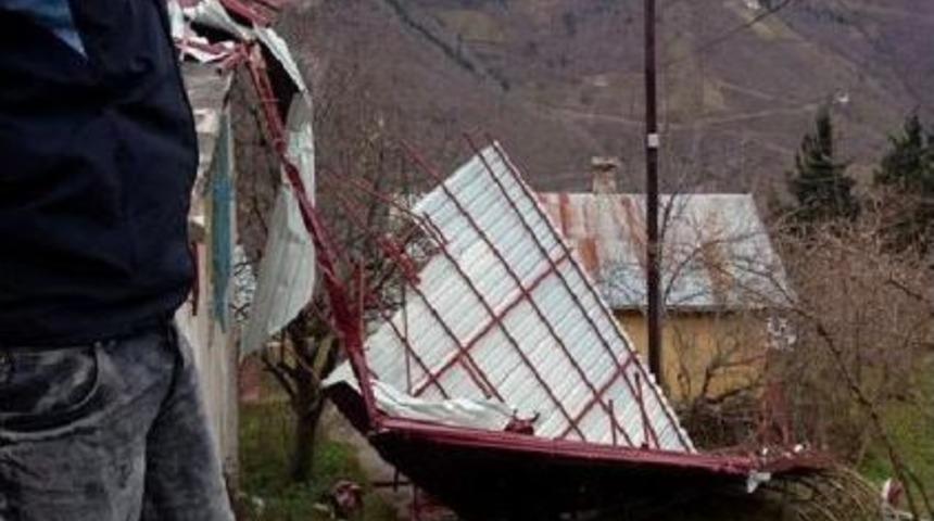 Şiddetli R&uuml;zgar Ağa&ccedil;ları Devirdi, &Ccedil;atıları U&ccedil;urdu