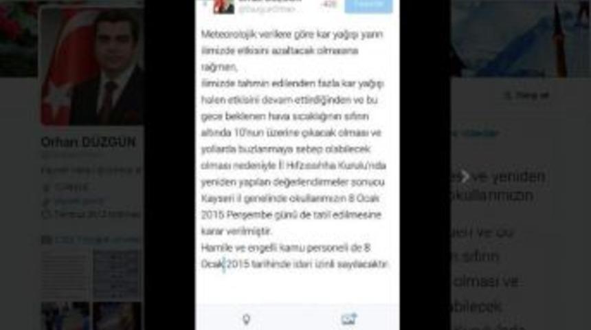 Kayseri&rsquo;de Okullar Yarın Da Tatil