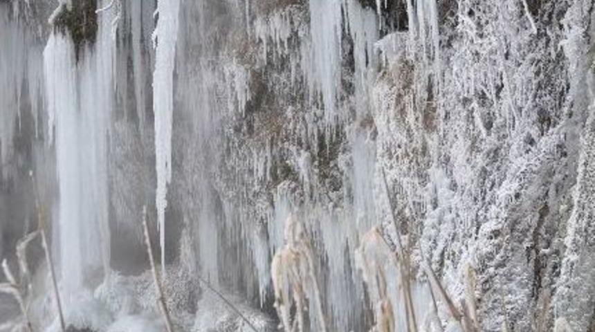 (&ouml;zel Haber) Sivas&rsquo;ta Soğuk Hava Şelaleyi Dondurdu