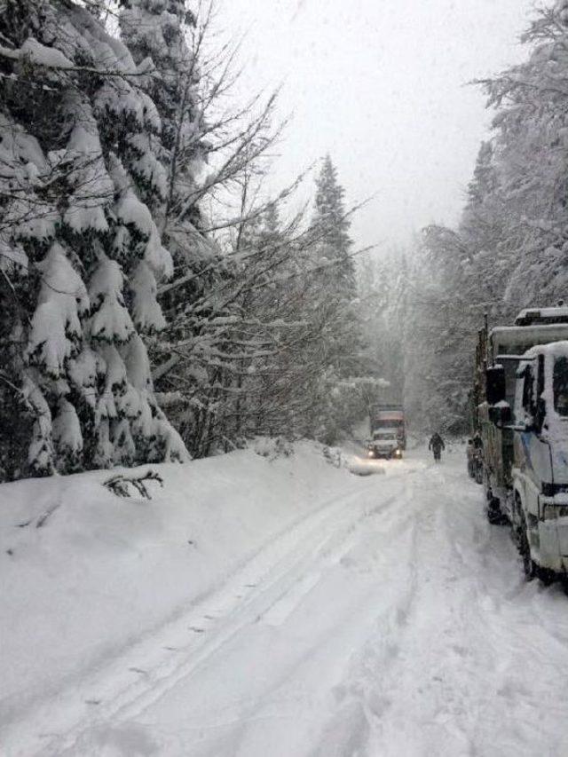 Kar Yağışı Bolu Dağı'nda Ulaşımı Etkiliyor (6)