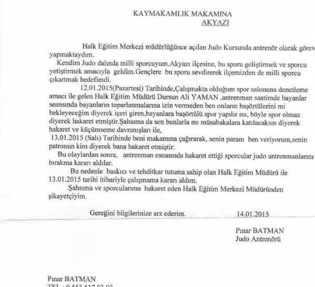 Akyazı Halk Eğitim Merkezi Müdürü'ne 'başörtüsü' Suçlaması