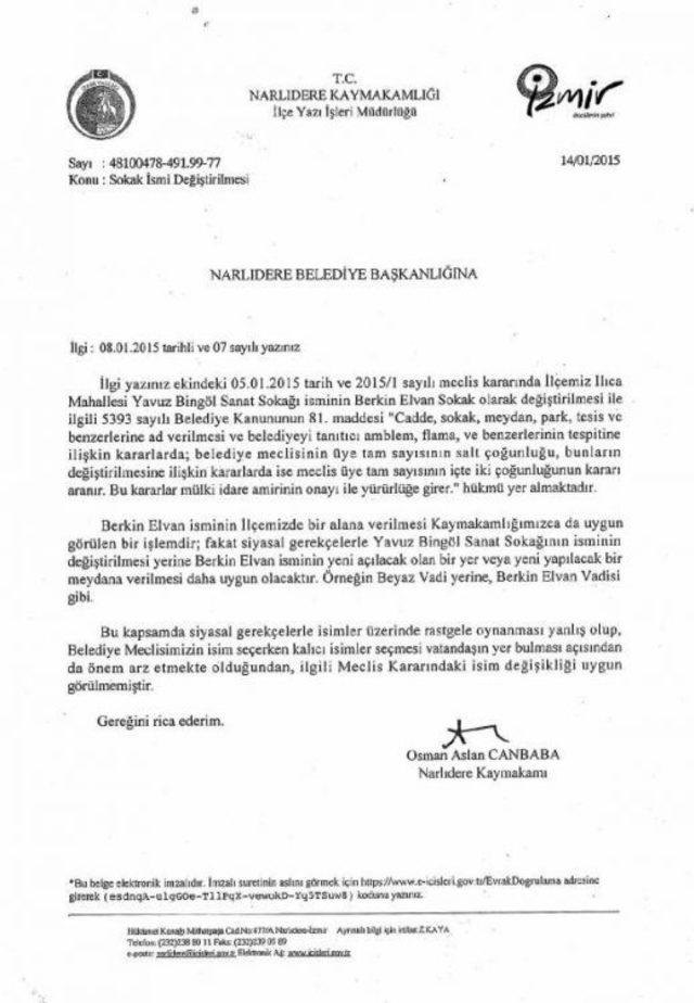 Narlıdere Kaymakamı ndan berkin Elvan Sokağı na Veto 1