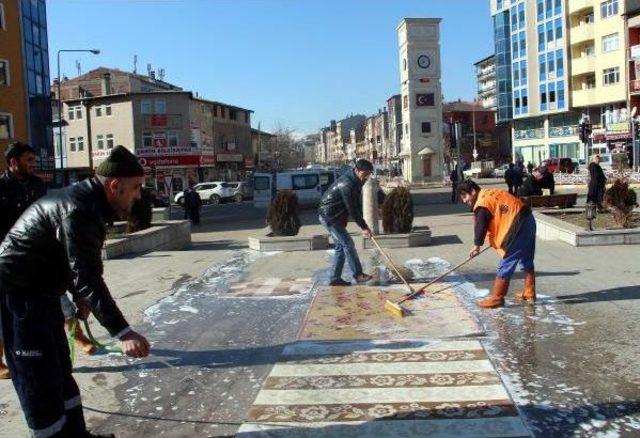 Meydanda Halı Yıkayarak Ceza Yazan Polisi Protesto Etti