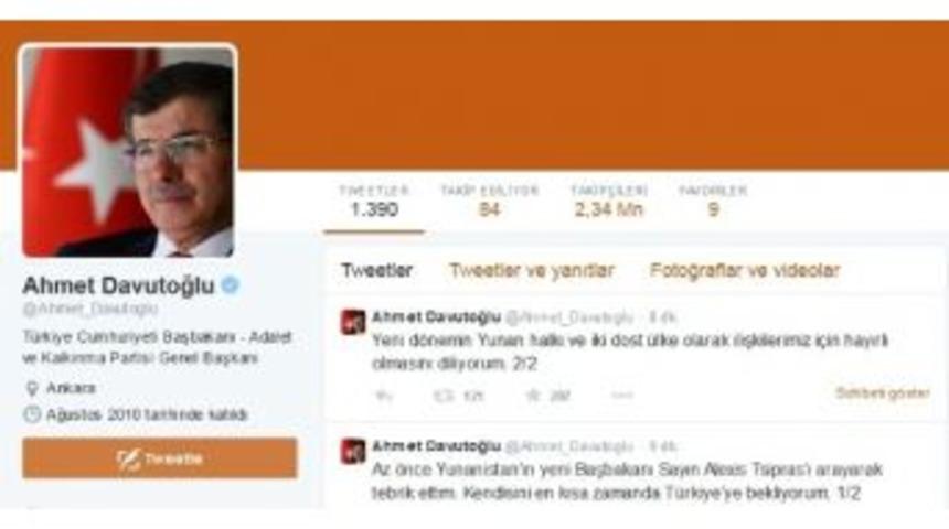 Başbakan Davutoğlu, Yunanistan&rsquo;ın Yeni Başbakanı Aleksis &Ccedil;ipras&rsquo;ı Arayarak Tebrik Etti