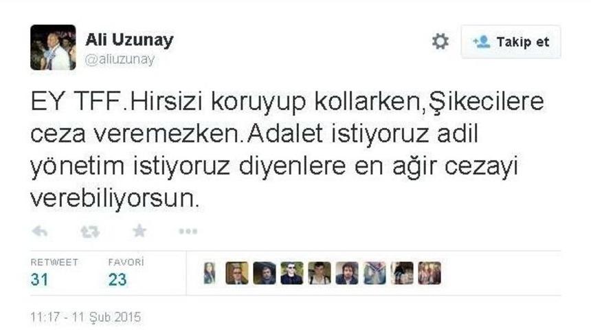 Ali Uzunay&rsquo;dan Tff&rsquo;ye Sert Tepki