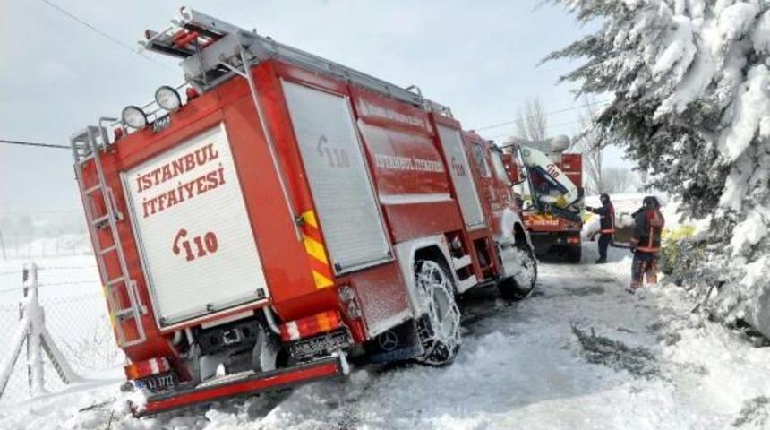 Karda Mahsur Kalanlara Giden Itfaiye Aracı Da Mansur Kaldı