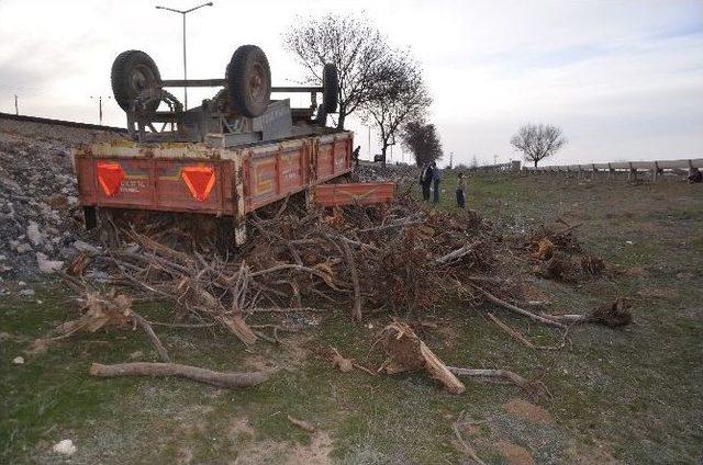 Ağaç Kökü Yüklü Traktör Devrildi: 2 Yaralı