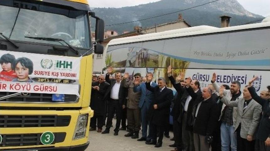 G&uuml;rsu K&ouml;ylerinden Suriyeli Mağdurlara Tır Dolusu Yardım