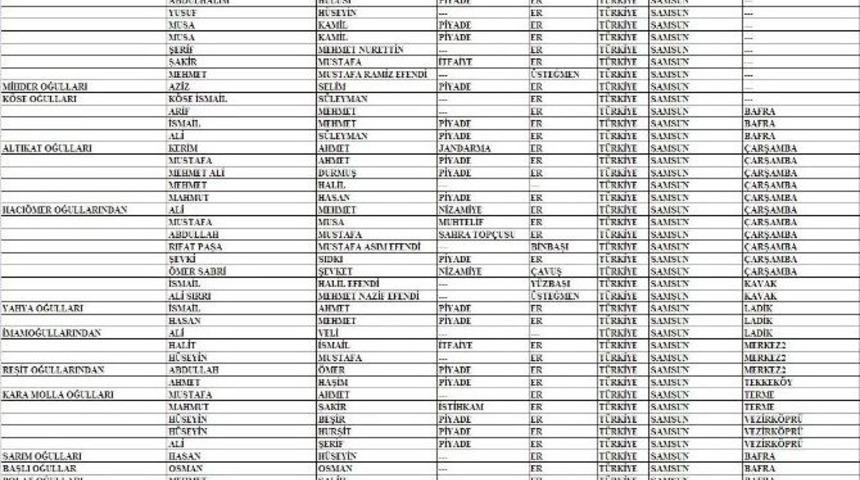 &Ccedil;anakkale&rsquo;de 54 Samsunlu Şehit D&uuml;şt&uuml;