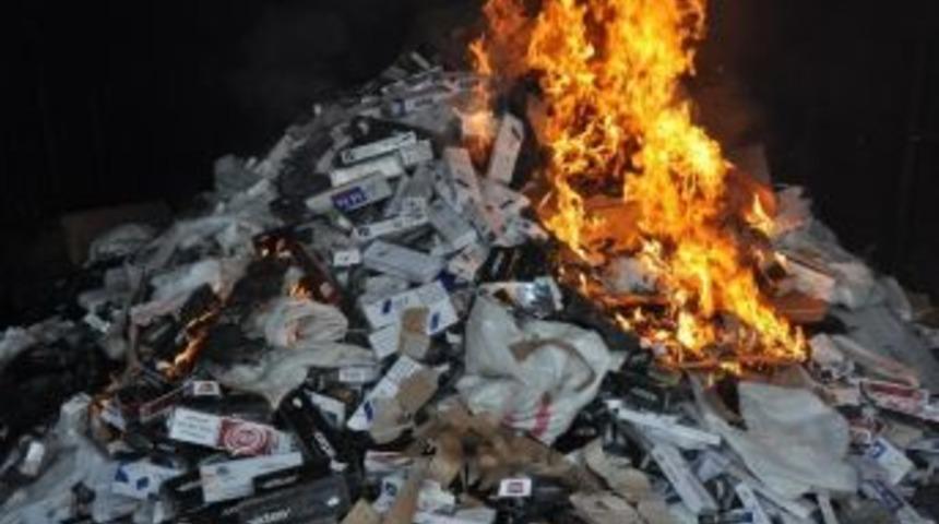 Uşak&rsquo;ta 125 Bin Paket Ka&ccedil;ak Sigara İmha Edildi