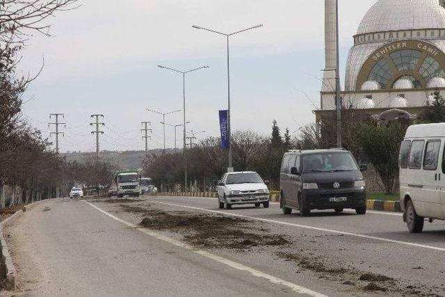 Gaziantep’te Kamyondan Yola Dökülen Gübre Tehlikeye Neden Oldu