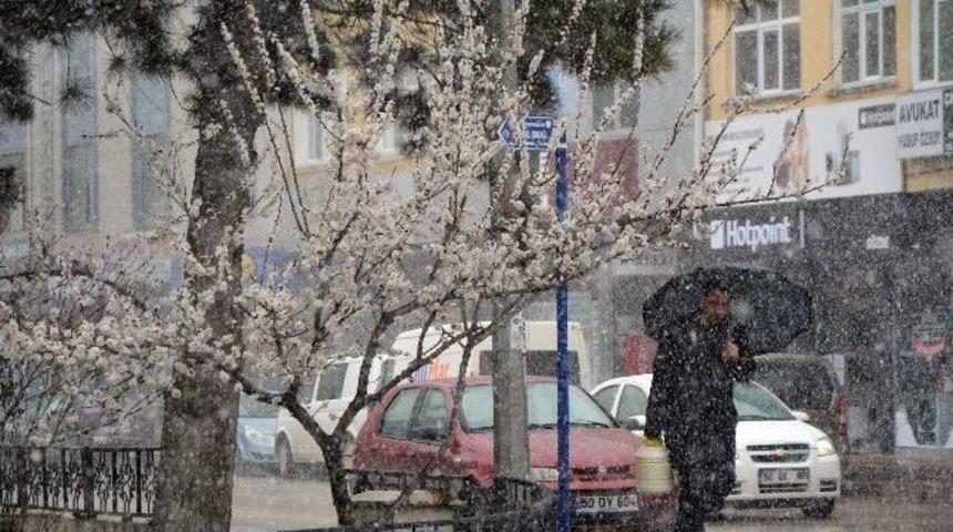 Suşehri&rsquo;nde Nisan Ayında Kar S&uuml;prizi