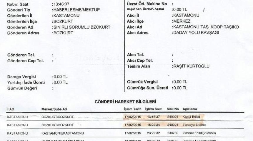 Taahh&uuml;tl&uuml; Posta, 6 G&uuml;n Sonra Teslim Edilebildi