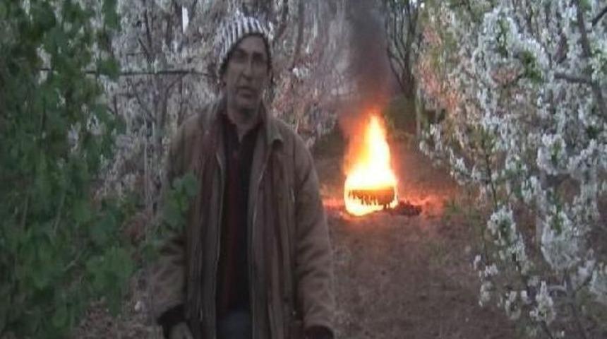 Meyve Ağa&ccedil;ları Ateş Yakılarak Dondan Korunmaya &Ccedil;alışıldı