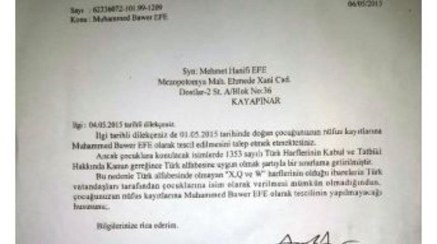 'w' Harfli Isimi Kabul Etmeyen N&uuml;fus M&uuml;d&uuml;rl&uuml;ğ&uuml;'nden 'x' Harfli Adrese Tebligat