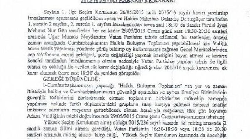 Seyhan İl&ccedil;e Se&ccedil;im Kurulu "meydan" Kararını A&ccedil;ıkladı