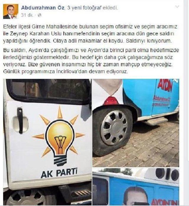 Ak Parti Seçim Minibüslerinin Lastikleri Kesildi, Adayların Resimleri Yırtıldı