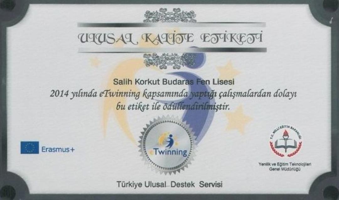 Salih Korkut Budaras Fen Lisesi &ldquo;ulusal Kalite Etiketi&rdquo; Aldı