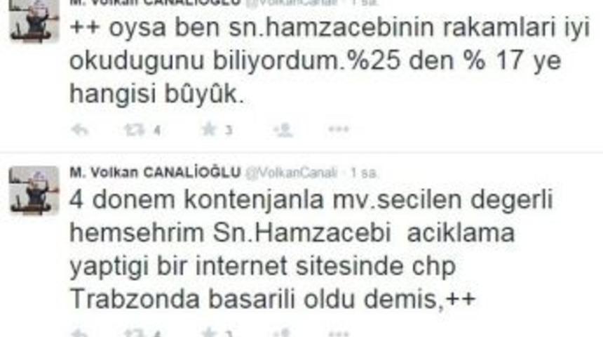 Volkan Canalioğlu&rsquo;ndan Chp&rsquo;li Hamza&ccedil;ebi&rsquo;ye Twiter&rsquo;dan "oy" Cevabı