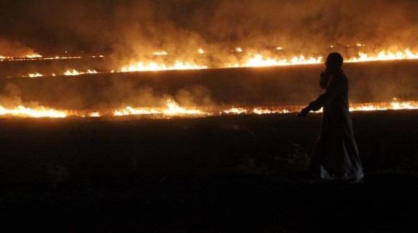 Ak&ccedil;akale'de Anız Yangını Geceyi Aydınlattı