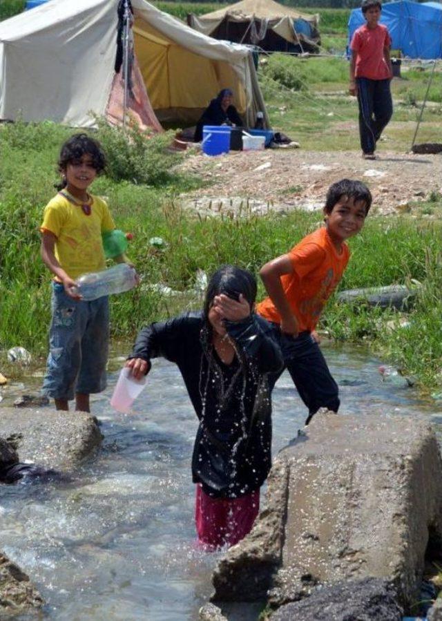 Suriyeli Çocukların Su Birikintisinde Serinleme Çabası