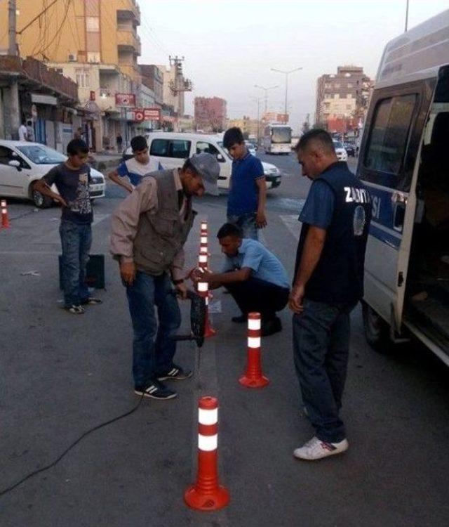 Silopi’de Duraklara Trafik Konileri Yerleştirildi