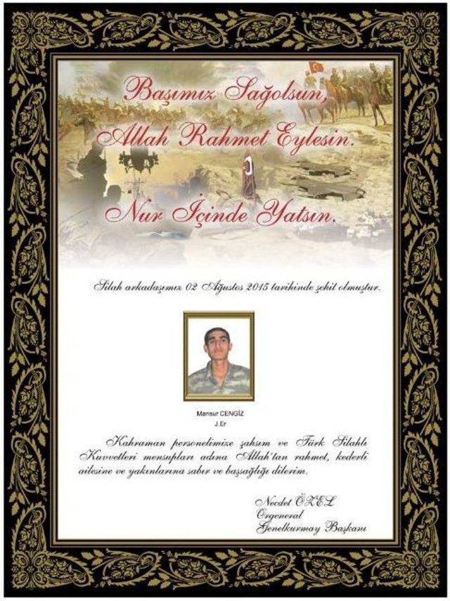 Genelkurmay Başkanı Orgeneral &Ouml;zel&rsquo;den Şehitler İ&ccedil;in Taziye Mesajı 1