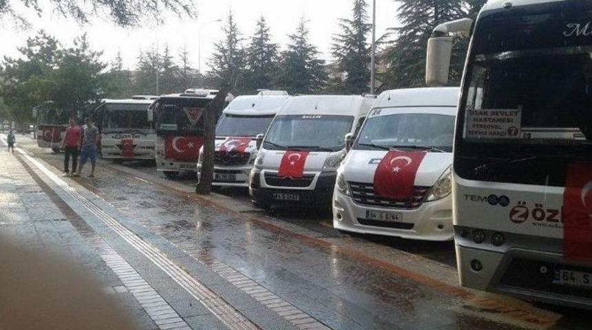 Uşaklı Servis&ccedil;ilerden Ter&ouml;r&uuml; Kınama Konvoyu