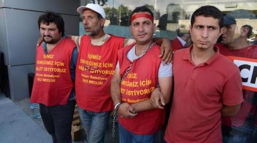 Chp İl Binasına Kendilerini Zincirleyen Taşeron Iş&ccedil;iler G&ouml;zaltına Alındı