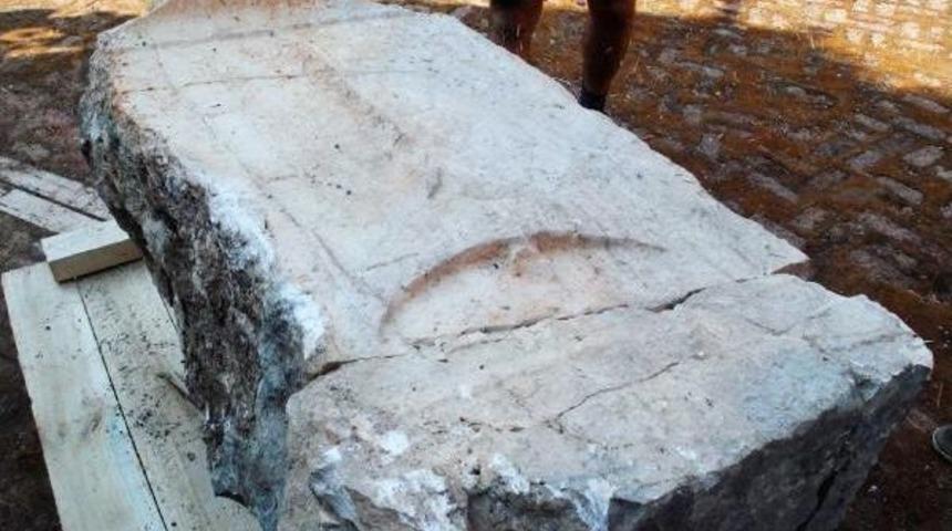 Stone With Zeus' Double-Headed Axe Symbol Carried By Helicopter For Restoration In Antalya