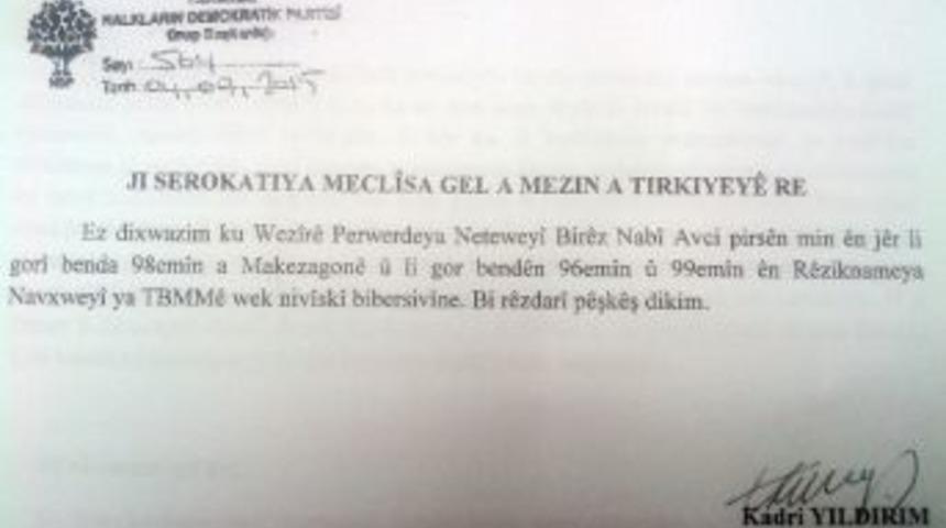 Meclis&rsquo;te İlk K&uuml;rt&ccedil;e &Ouml;nerge