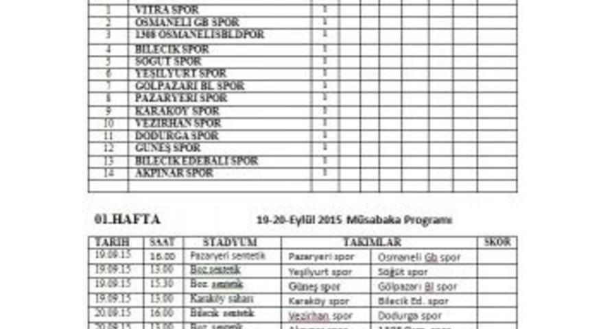 Bilecik 1. Amat&ouml;r Lig İlk Hafta Programı Belli Oldu
