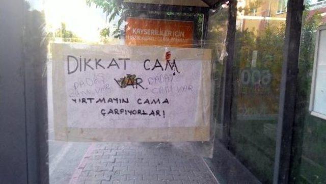 Durağa 'dikkat Cam Var Çarpmayın' Yazısı