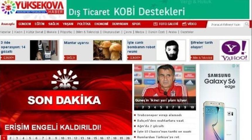 Y&uuml;ksekova Haber&rsquo;e Erişim Engeli Kaldırıldı