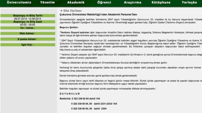 &Ccedil;ukurova &Uuml;niversitesi'nde 'Torpilli Atama' iddiası