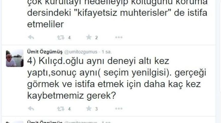 Eski Chp&rsquo;li Vekilden Kılı&ccedil;daroğlu&rsquo;na İstifa &Ccedil;ağrısı