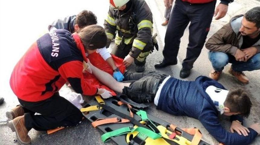 Ayağı Janta Sıkışan Motosiklet S&uuml;r&uuml;c&uuml;s&uuml; Yaralandı