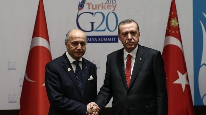 Cumhurbaşkanı Erdoğan Fransa Dışişleri Bakanı Fabius İle G&ouml;r&uuml;şt&uuml;