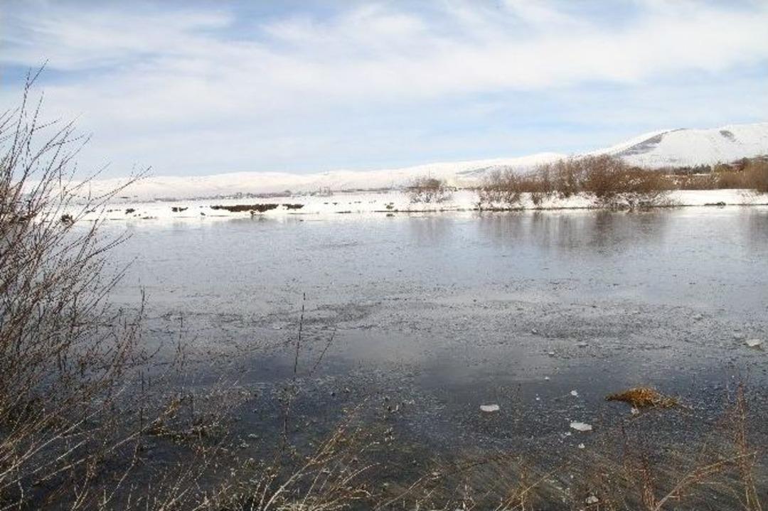 Soğuk Havayla Birlikte Kura Nehri Buzla Kaplandı