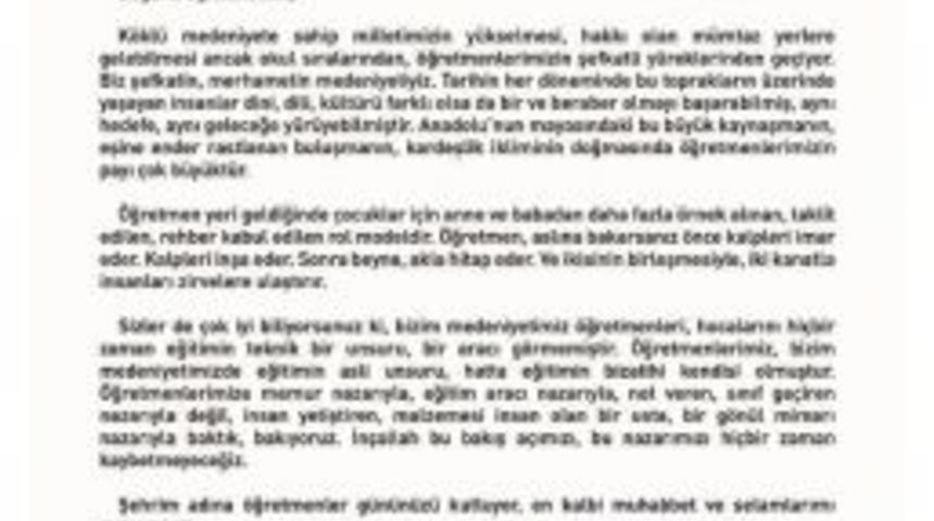 Başkan Sekmen&rsquo;den &Ouml;ğretmenlere Mektup
