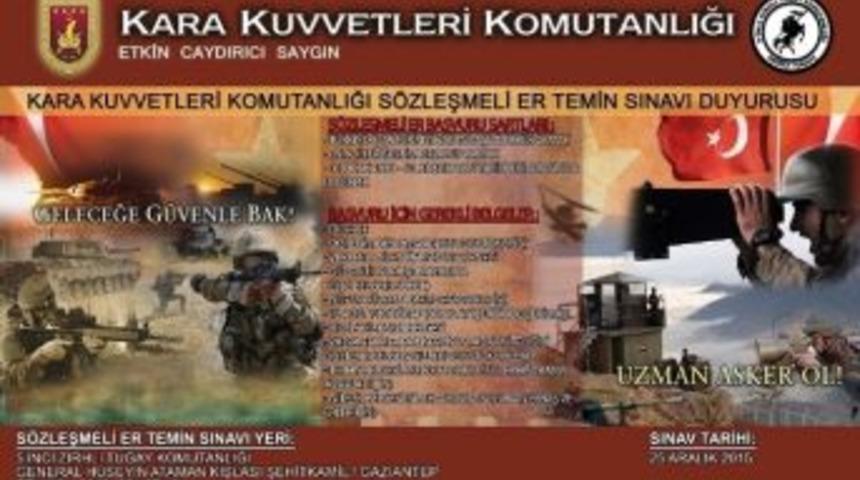 Gaziantep S&ouml;zleşmeli Er Sınavı 25 Aralık&rsquo;ta Yapılacak