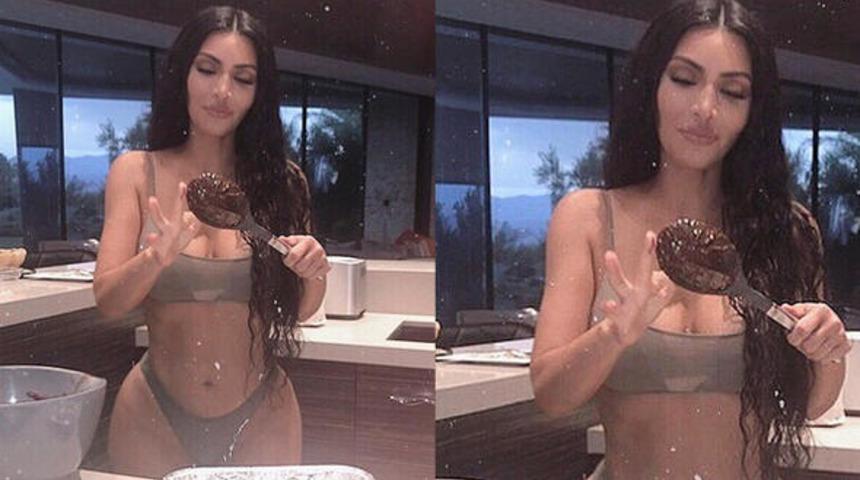 Kardashian yarı &ccedil;ıplak &ouml;yle bir şey yaptı ki...