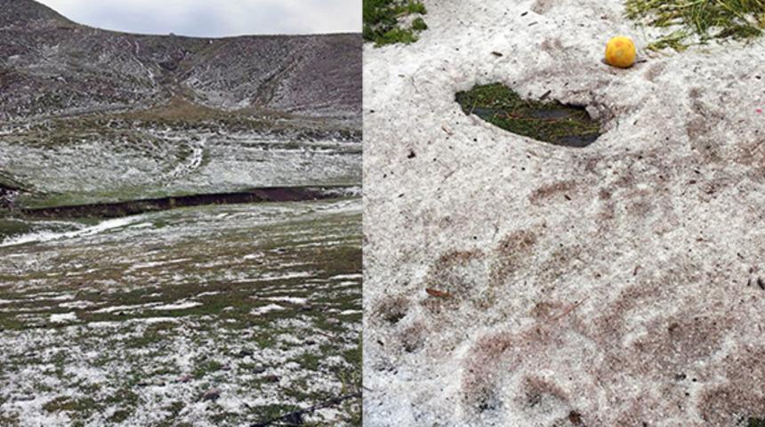Ardahan'da etkili olan dolu yağışı sonrası her yer bembeyaz oldu!