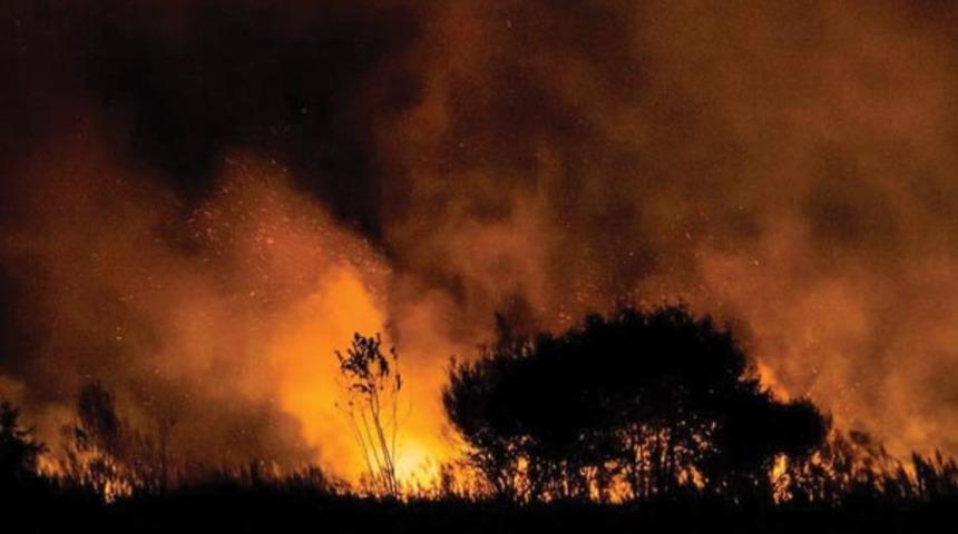 İznik&rsquo;te sazlık alanda yangın! Alevler karanlığı kızıla &ccedil;evirdi 