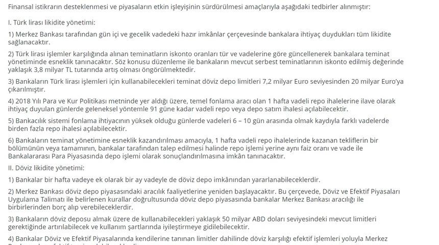 Merkez Bankası: Bankalara ihtiyaç duydukları tüm likidite sağlanacaktır