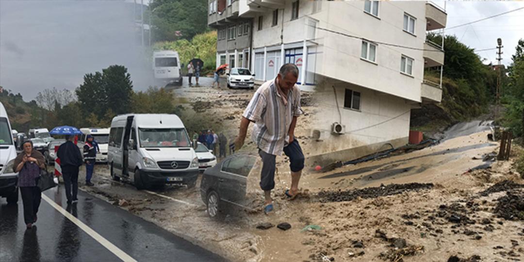 Trabzon'da şiddetli yağış ve heyelandan yol kapandı