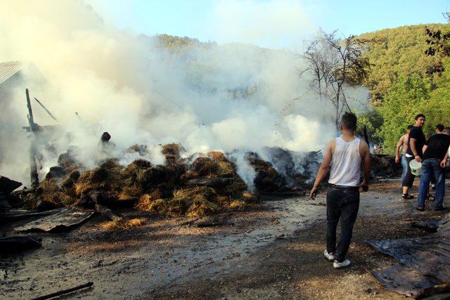 Bolu'daki yangında 1 ev ve 4 samanlık yandı