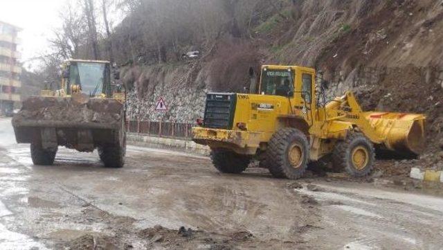 Bitlis'te Tonlarca Kaya Parçası Yola Indi