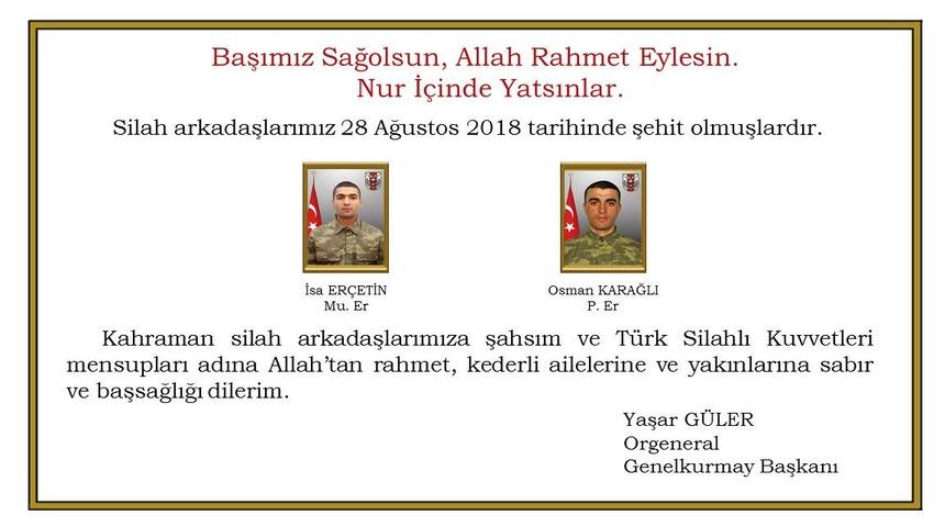 Şehitlerimizin ismi ve memleketi belli oldu!