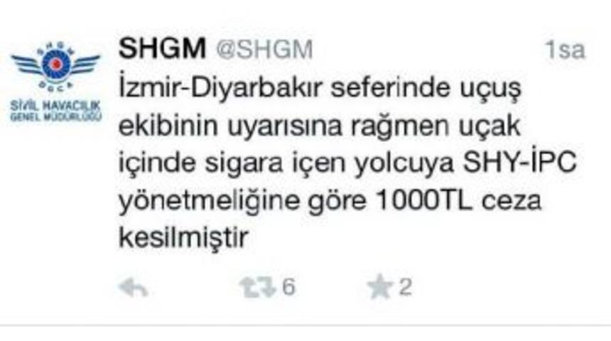 U&ccedil;akta Sigara I&ccedil;ti, Bin Lira Ceza Kesildi